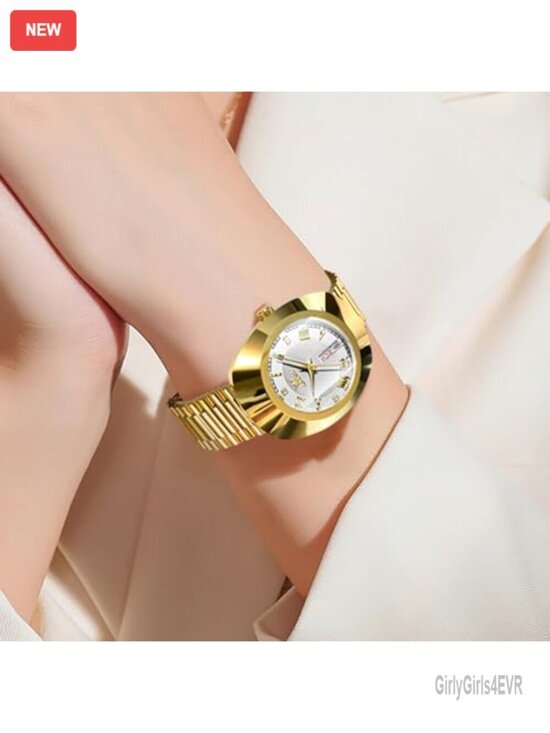Luxury Dress Watch with Diamond Dial & Date Week Calendar, Stainless Steel